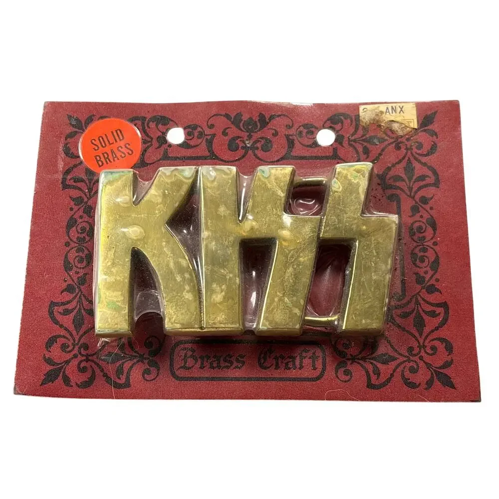 VTG KISS Solid Brass Belt Buckle “Brass Craft” NOS NIB USA made goth retro